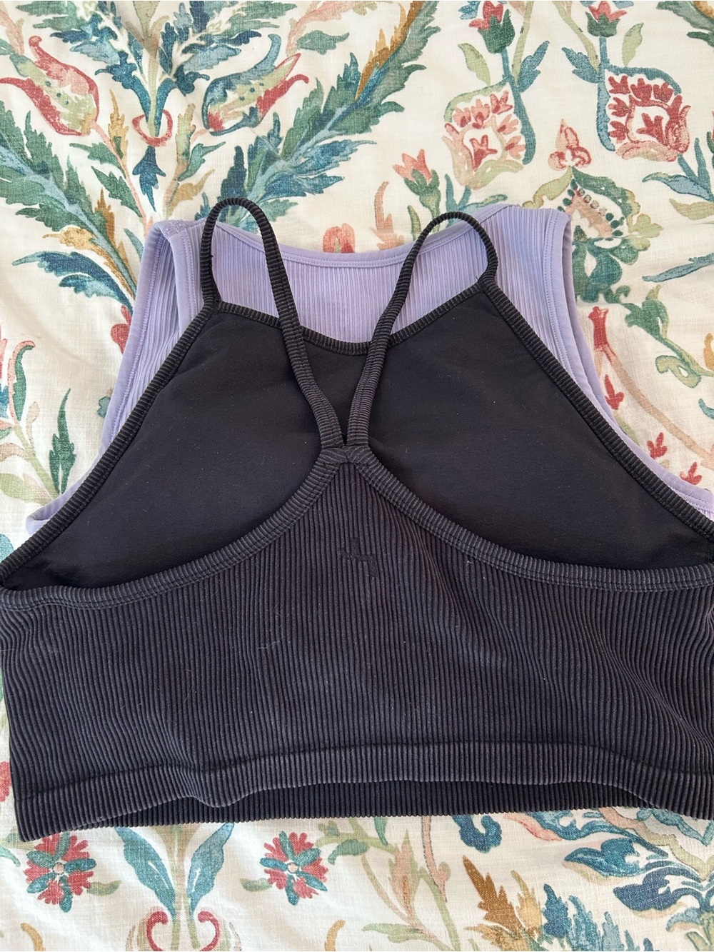 Ribbed Crop Ba Bralette Tank Top Bundle - Lavender and Black JoyLab Amazon Comfy - Picture 6 of 7